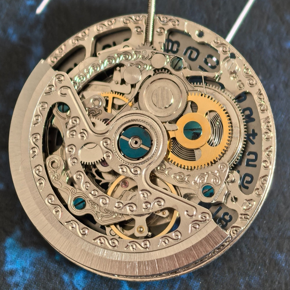 Chinese Hangzhou 2189 Silver Hollow Mechanical Single Calendar Watch Part