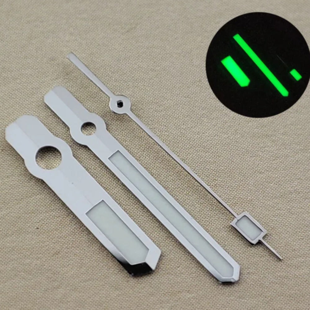 Modified 13mm Green Luminous Silver Trim Watch Hands for NH35/36 NH38 NH72
