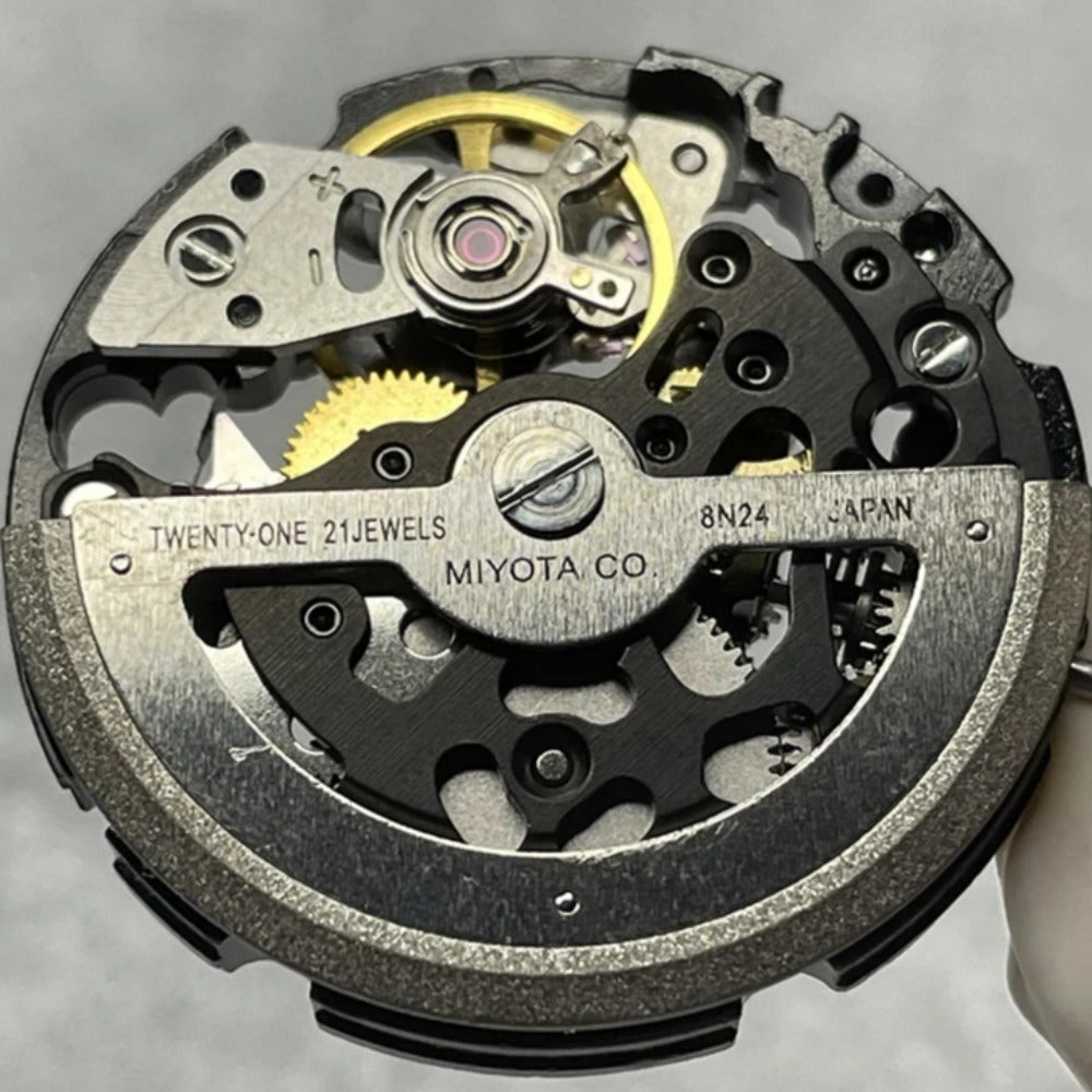 Japan Made Miyota Black+Silver Hollow 8N24 Automatic Mechanical Movement