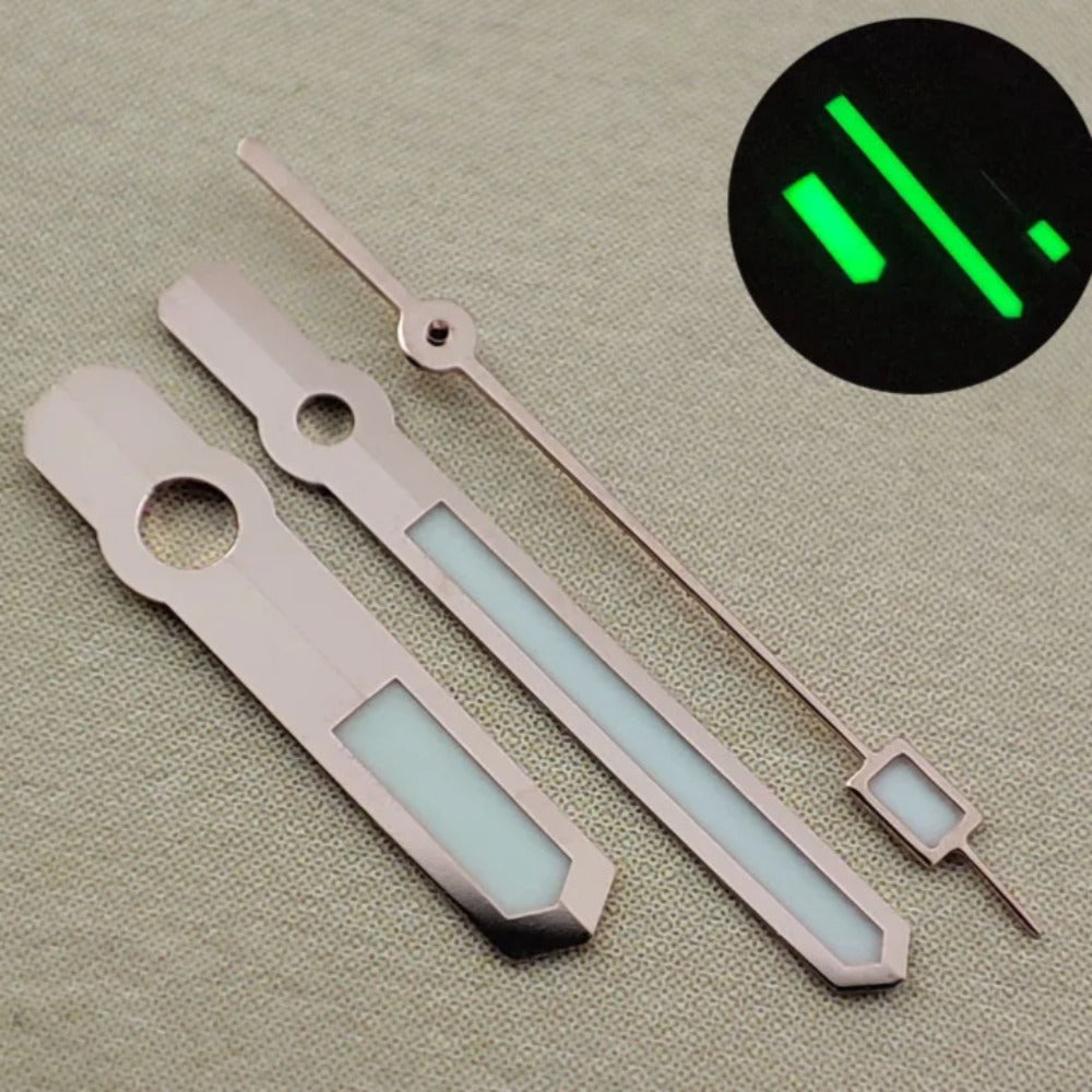 Modified 13mm Green Luminous Rose Golden Trim Watch Hands for NH35/36 NH38 NH72