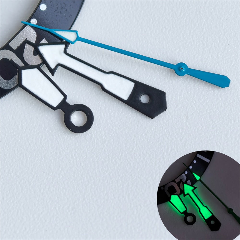 Black Trim White Painted Blue Second Green Lume Watch Hands for NH35/36 Movement
