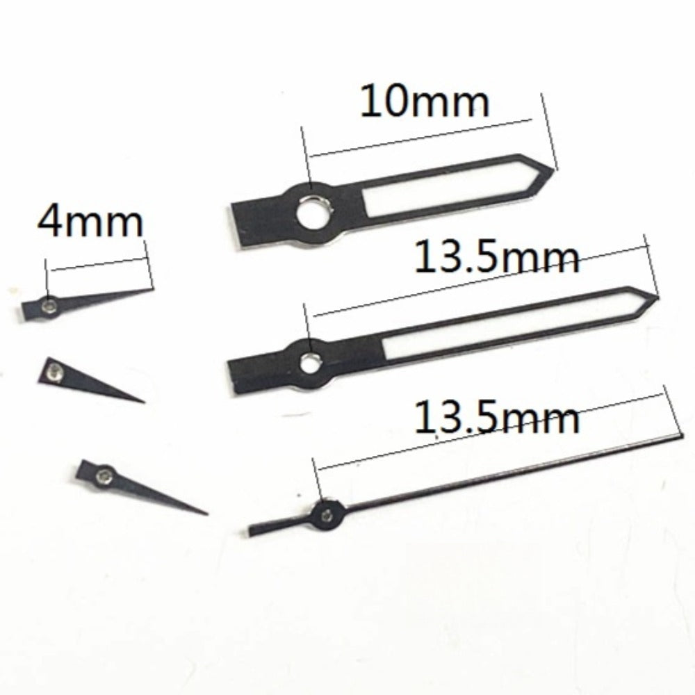 13.5mm Green Lume Black Trim Watch Hands for Miyota JS15 Quartz Movement