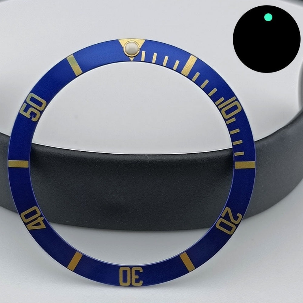 37.5mm Green Lume Aluminum Black SUB Watch Bezel Slope Golden Font Watch Part