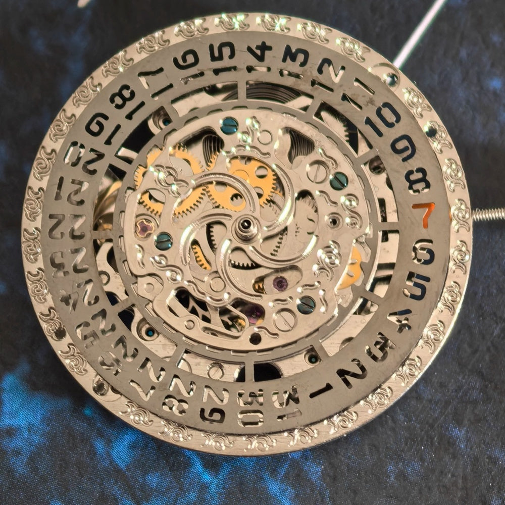 Chinese Hangzhou 2189 Silver Hollow Mechanical Single Calendar Watch Part