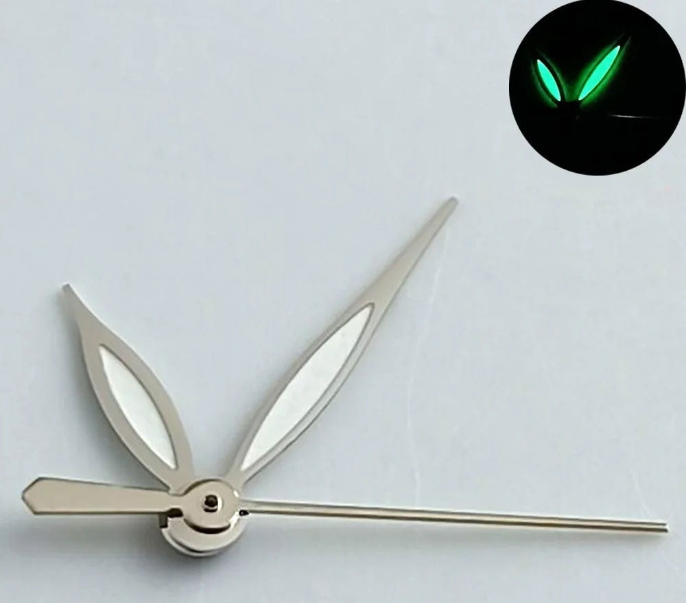 Green Lume Leaf Shape Silver Trim Watch Hands for NH35 NH36 7S26 NH70 NH72