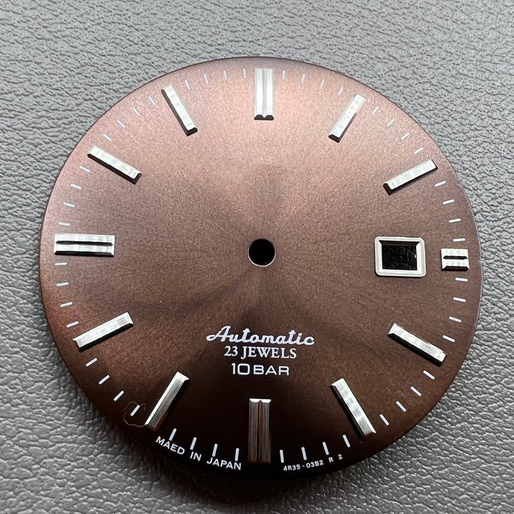 Silver Nail No Lume 34mm Modified Brown Watch Dial for Movement NH35 NH36