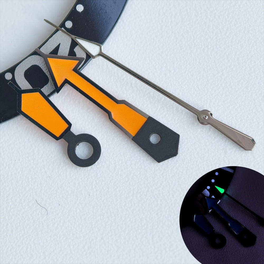 Dark Grey Trim Orange Painted Grey Second Green Lume Watch Hands for NH35/36