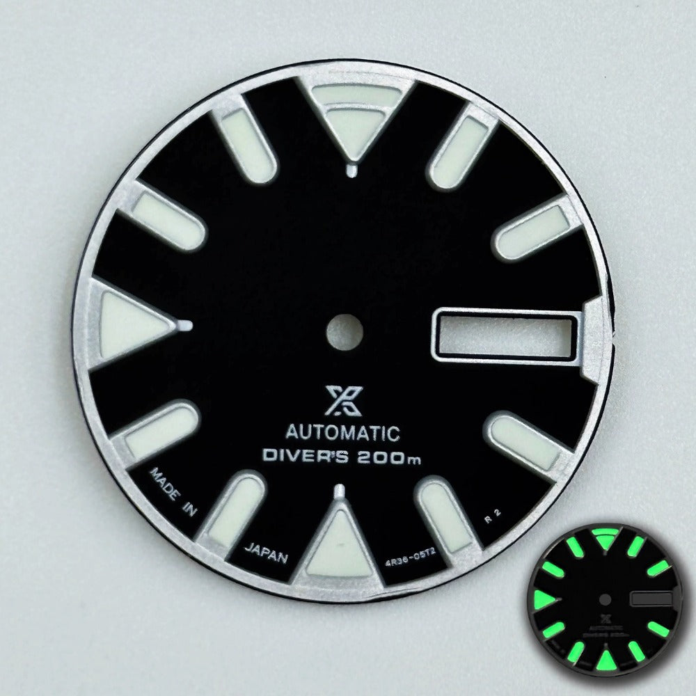 28.5mm Black Modified Diving Green Luminous Watch Dial for Movement NH35 NH36