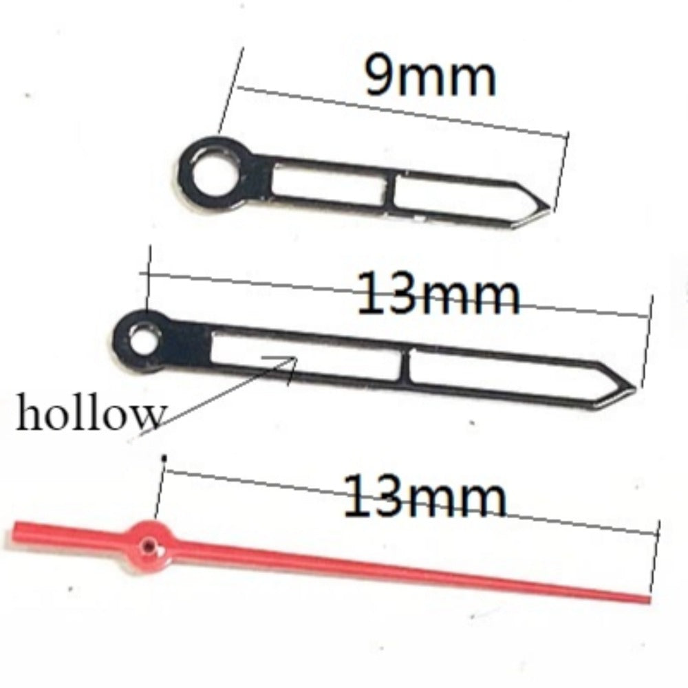 13mm Hollow Black Trim Lume Arrow Shape Watch Hands for Ronda 515 Quartz