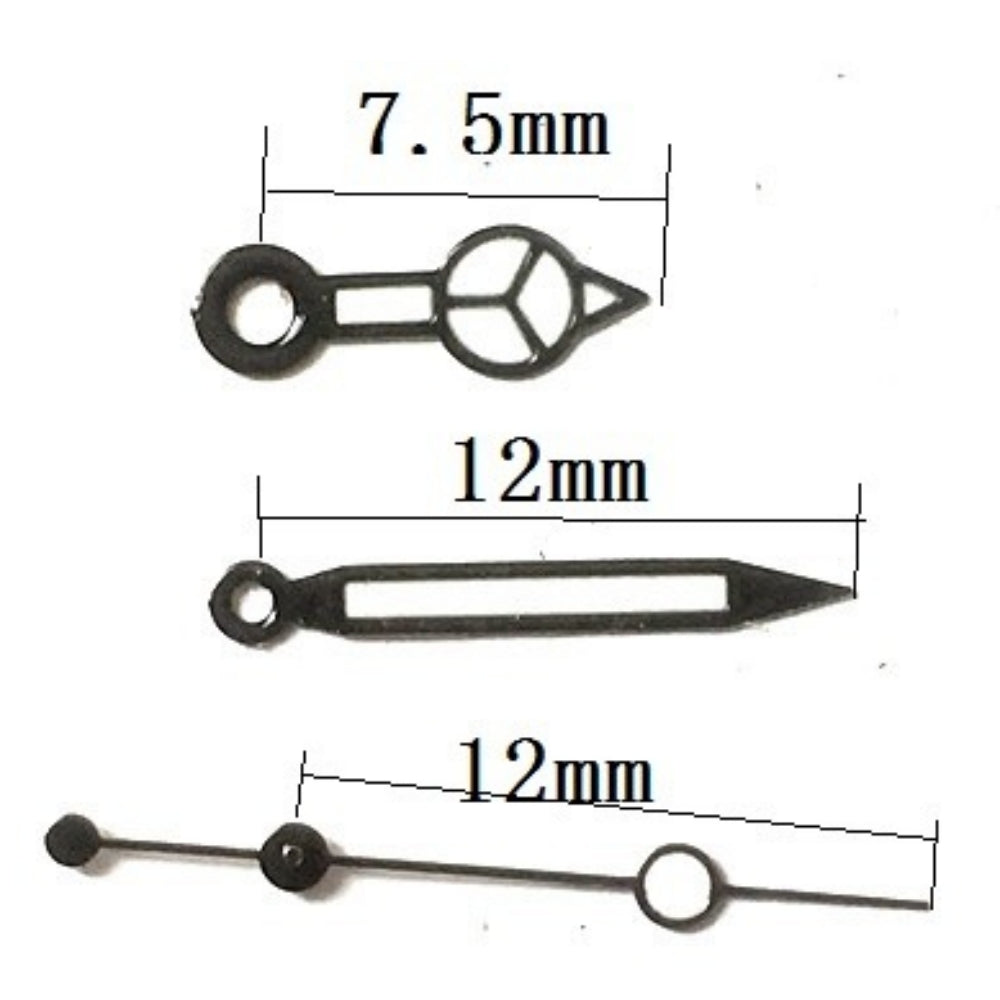 12x12x7.5mm Black Trim Lume Watch Hands for Seagull ST6 Automatic Mechanical