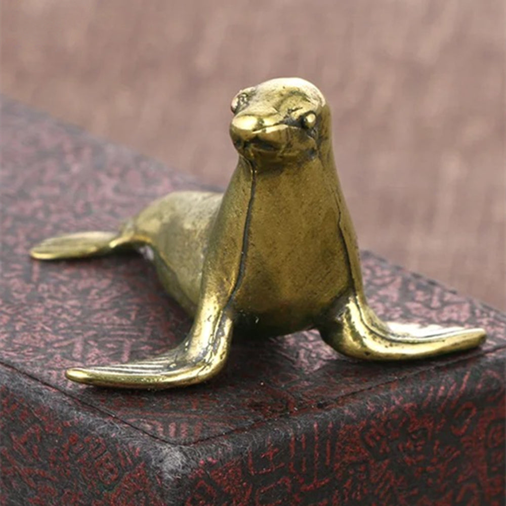 Solid Copper Cute Seal Trinket Vintage Hand Carved Bronze Model Figurines