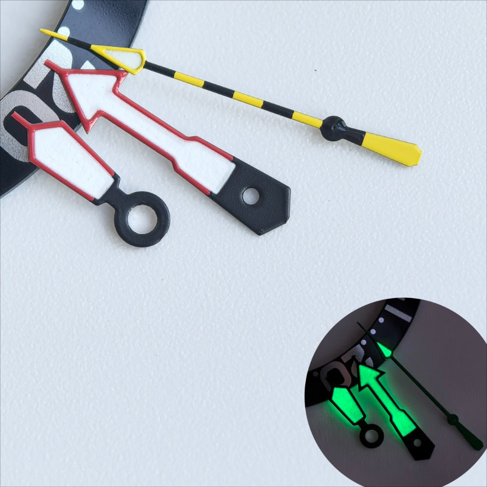 Red Trim White Painted Yellow Second Green Lume Watch Hands for NH35/36 Movement
