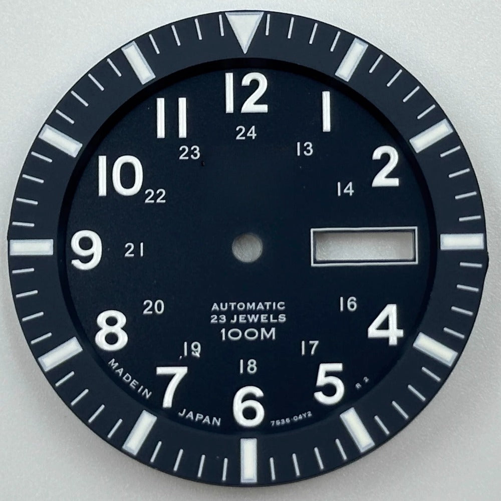 34.4mm Vintage Dark Blue Modified Green Luminous Watch Dial for NH35 NH36