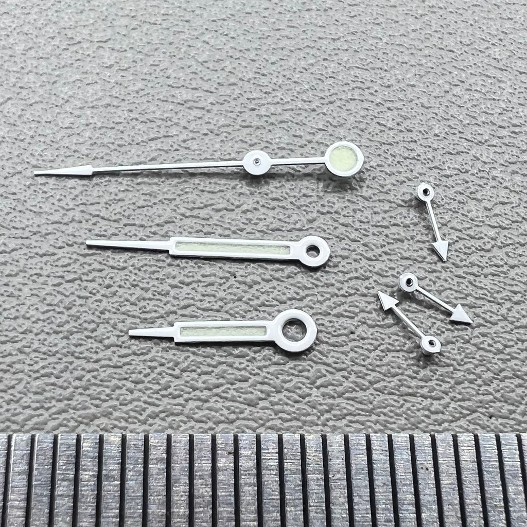 11.5mm Green Lume Pointed White Trim Watch Hands for Miyota OS10 OS20 OS60 OS80
