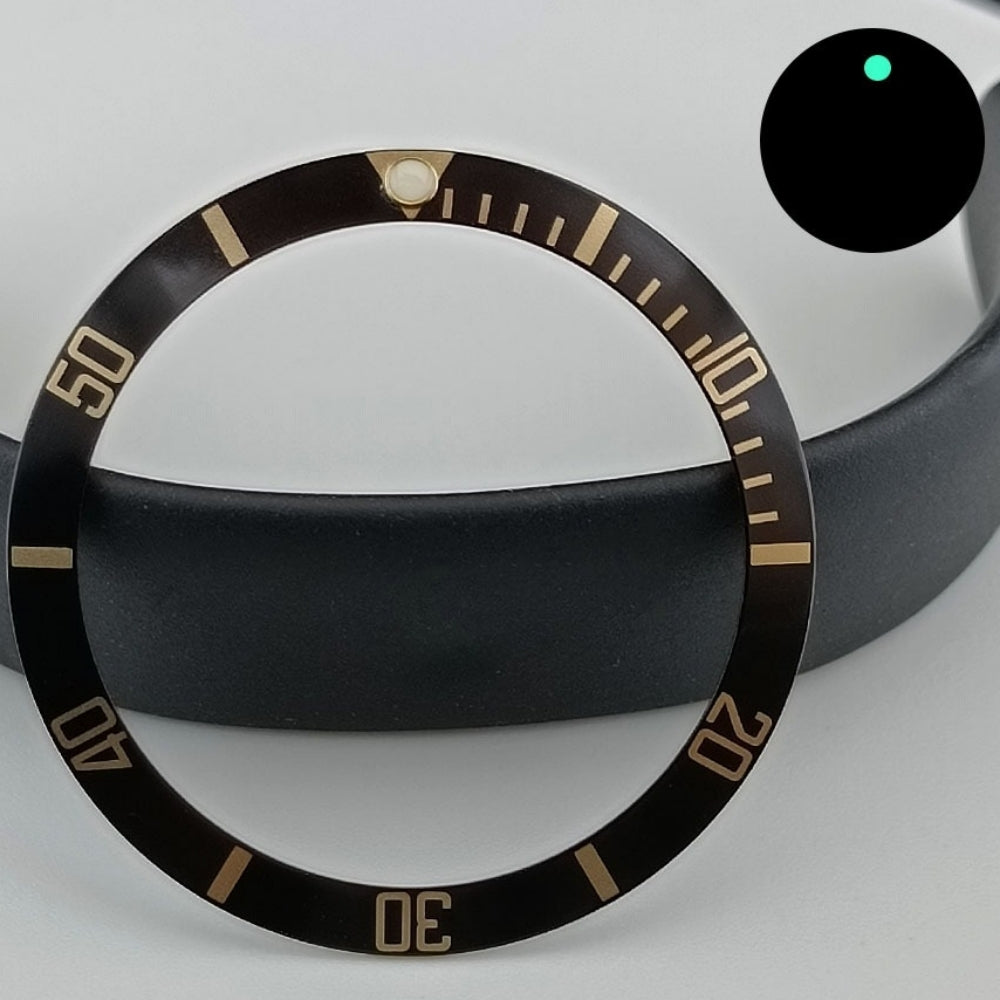 37.5mm Green Lume Aluminum Black SUB Watch Bezel Slope Golden Font Watch Part