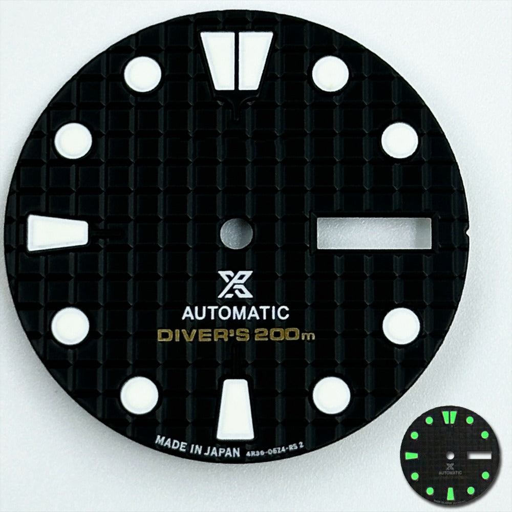 Black 28.5mm Waffle Type Modified Green Luminous Diving Watch Dial for NH36