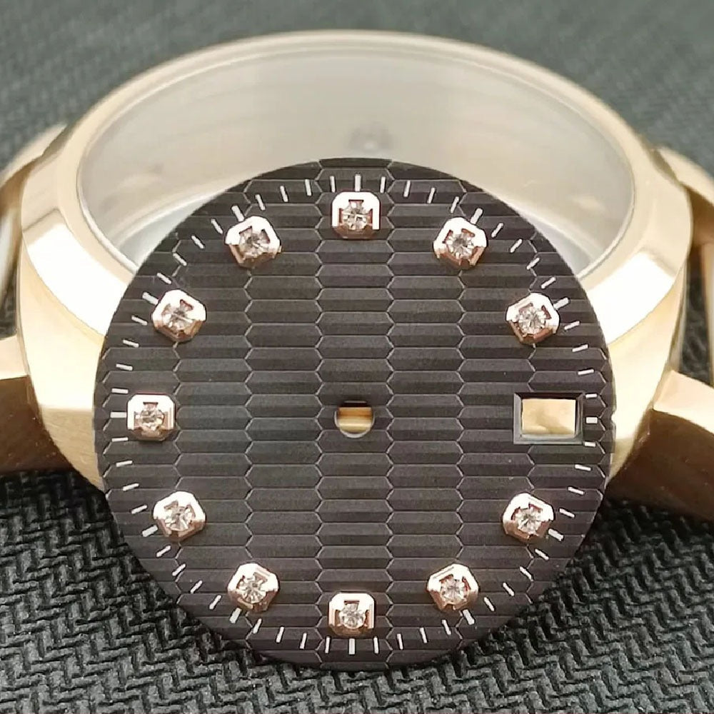 Modified 28.5mm Rose Golden Square Nail Dark Grey Datejust Dial for NH35 NH36