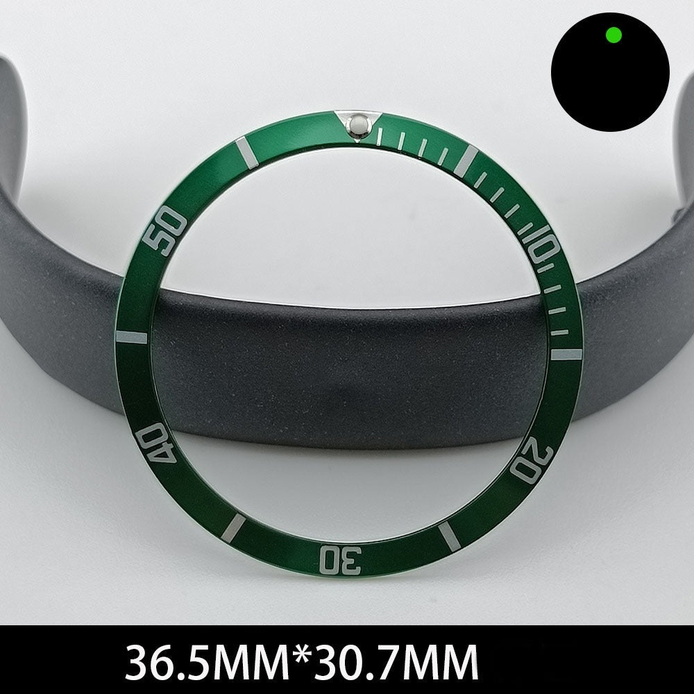 36.5/30.7mm Green Lume Aluminum Green Watch Bezel Slope White Font Watch Part