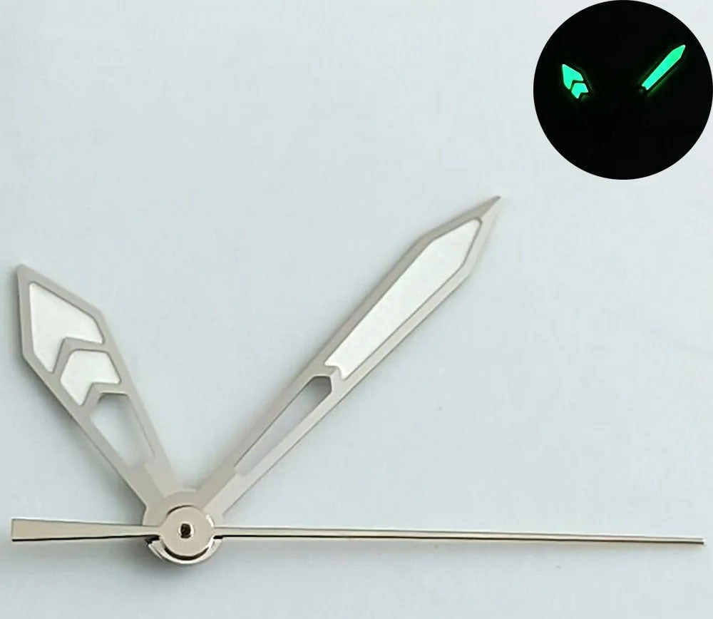 12mm Silver Trim Green Lume Watch Hands for NH35 NH36 7S26 4R35 4R36 NH70