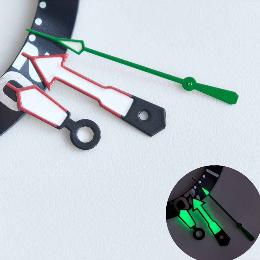 Red Trim White Painted Green Second Green Lume Watch Hands for NH35/36 Movement