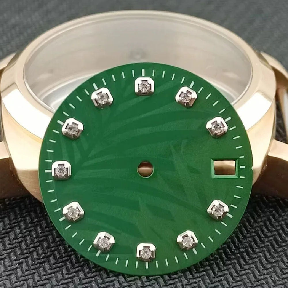 Modified Leaf Background Silver Square Nail Green Datejust Dial for NH35 NH36