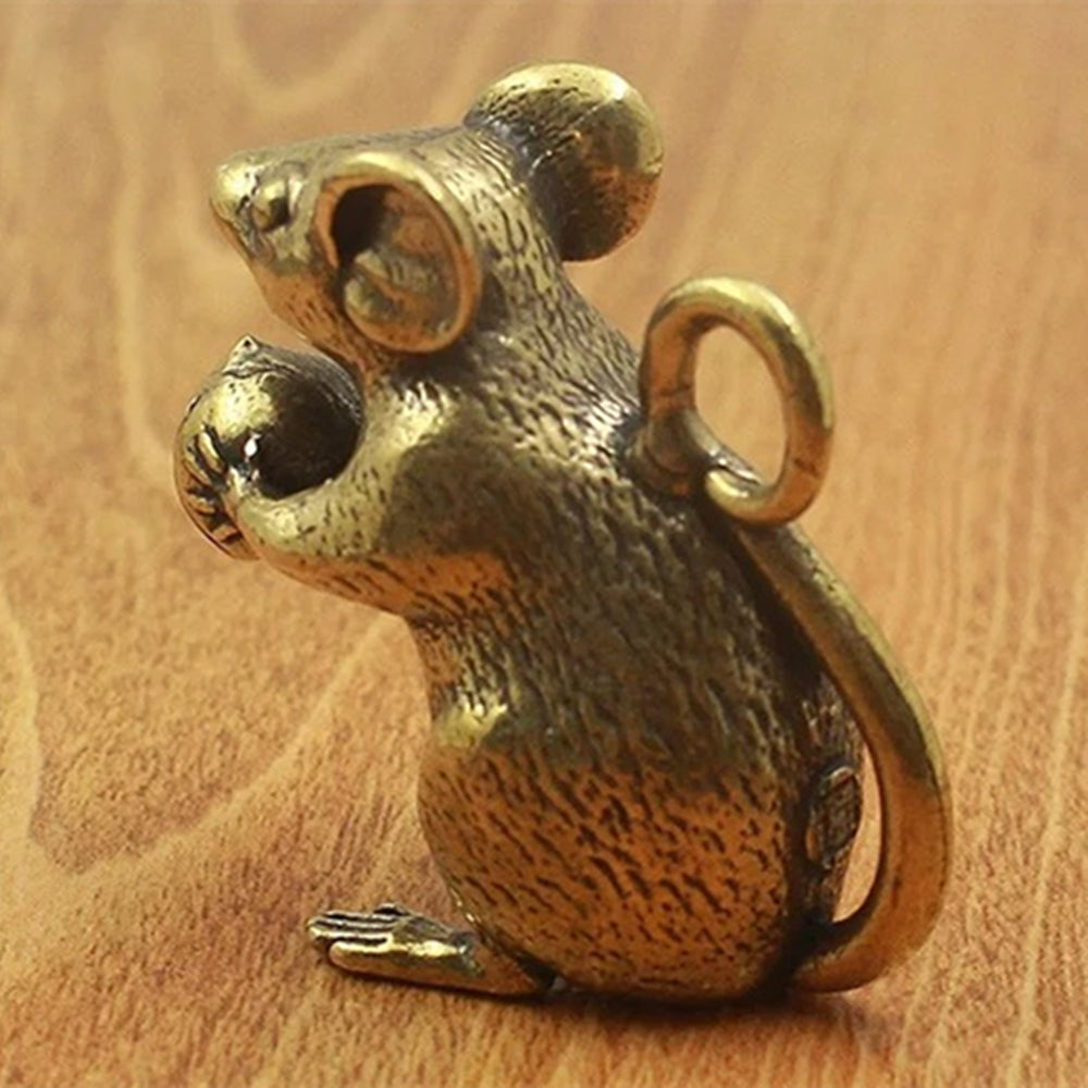 Solid Copper Cute Mouse with Peach Trinket Vintage Bronze Figurines