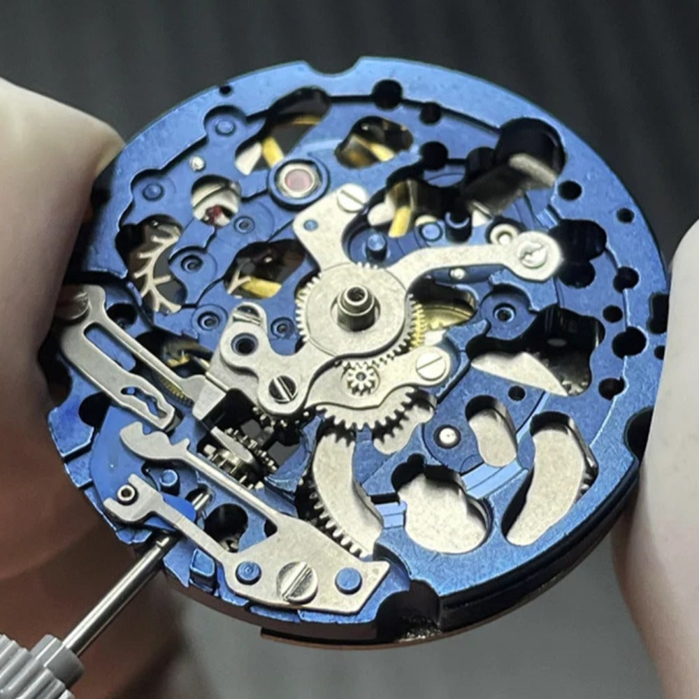 Japan Made Miyota Blue+Silver Hollow 8N24 Automatic Mechanical Movement
