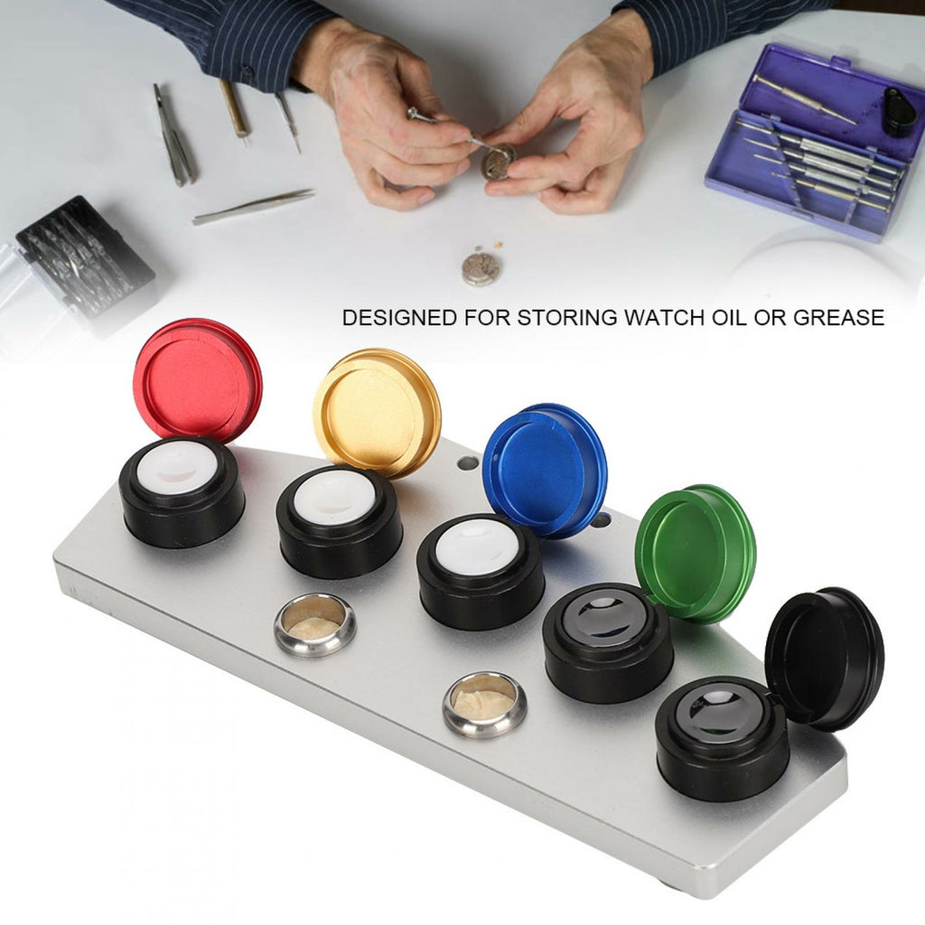 5 Cups With Cover Watch Oiler Dish Stand Holder Oil Dip Dish Watch Repair Supply